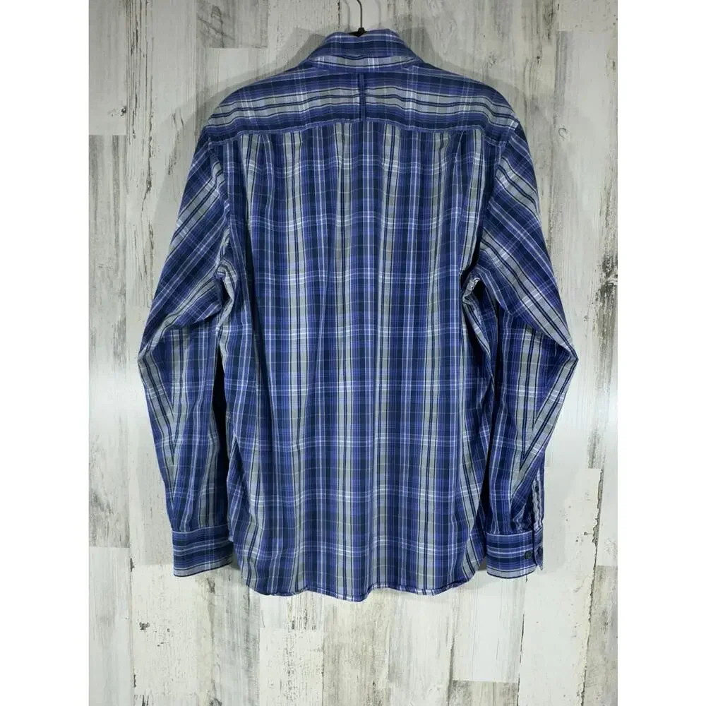 Banana Republic Mens Button Up‎ Shirt Size Medium 15-15.5 Blue Plaid 100% Cotton